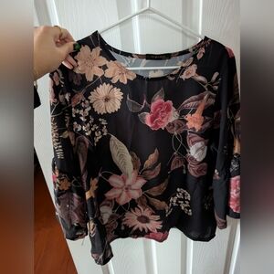 Black and Pink Floral Blouse